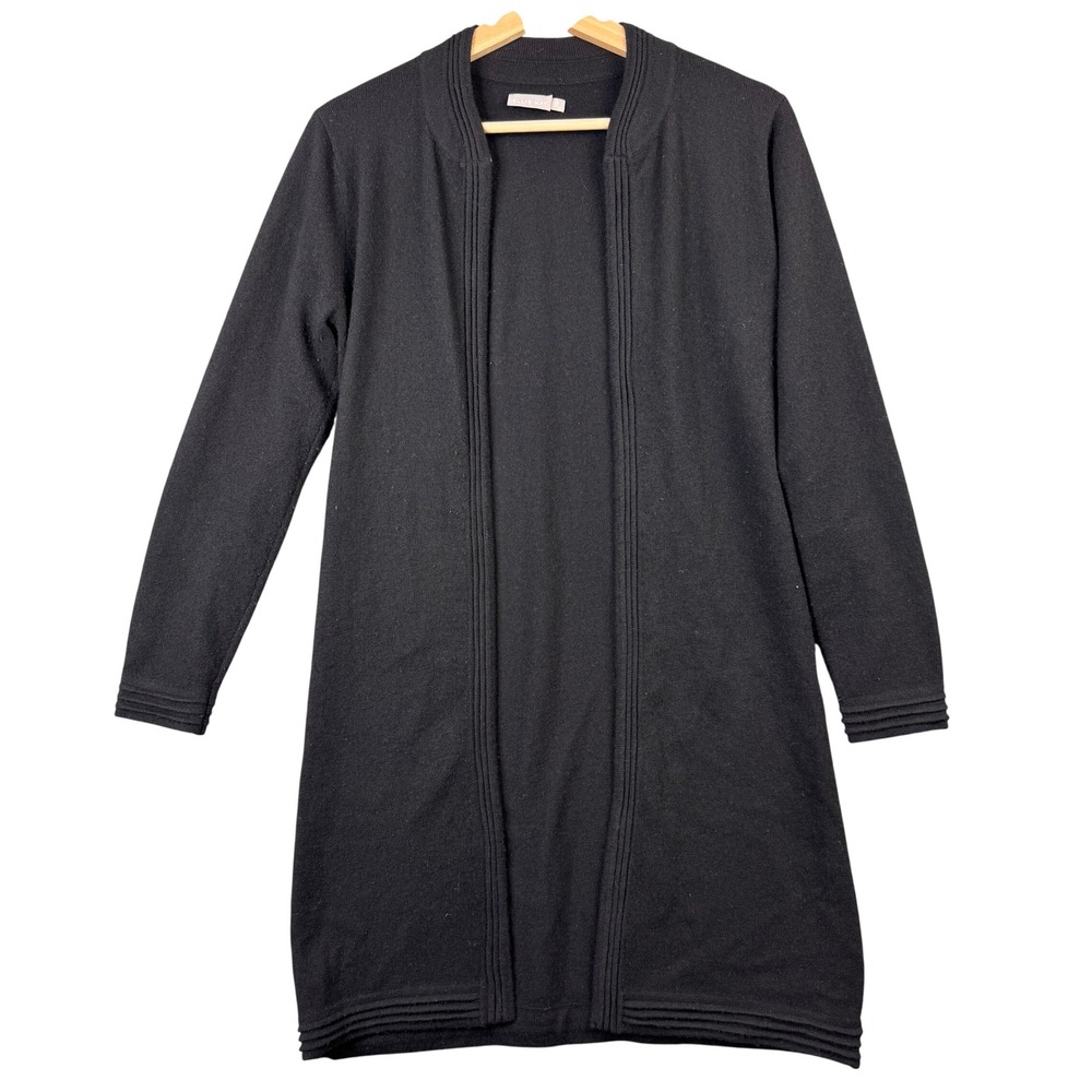Ellie Kai Black 100% Cashmere Open Front Longline Cardigan Sweater XS Ribbed